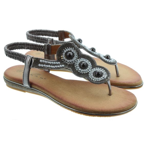 LUNAR Ladies Silvia Toe Post Sandals In Pewter