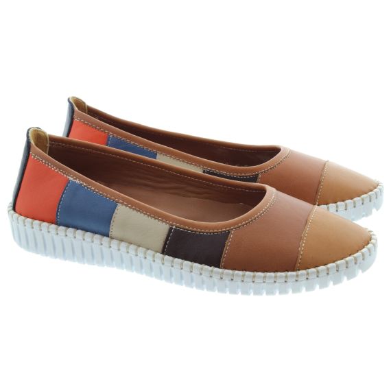 LUNAR Ladies FLE105 Spicey Leather Shoe In Tan Multi 