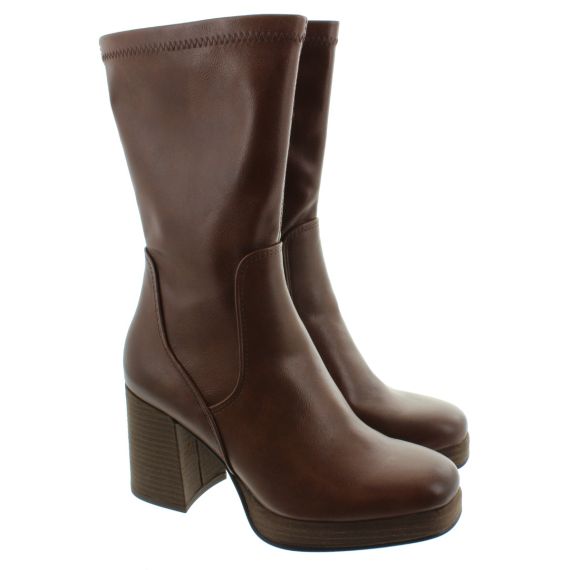 MARCO TOZZI Ladies 25345 Heel Platform Boots In Chesnut Brown 