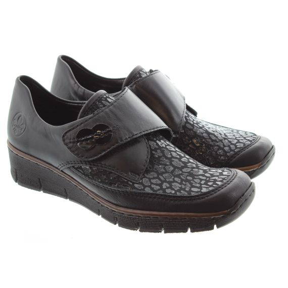 RIEKER Ladies Rieker 537 Velcro Wedge Shoe in Black