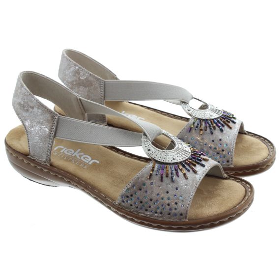 RIEKER Ladies 60880 Flat Sandals In Grey 