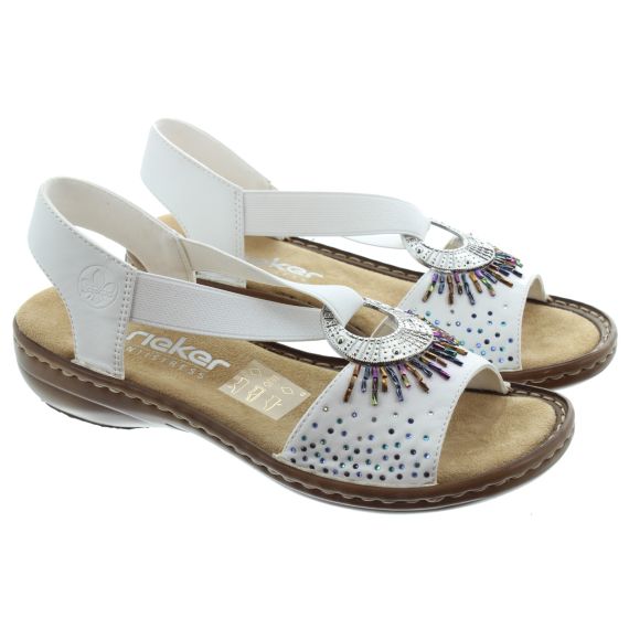RIEKER Ladies 60880 Flat Sandals In White 