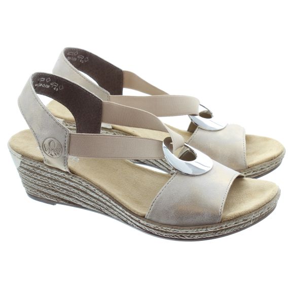 RIEKER Ladies 624H6 Wedge Sandals In Gold