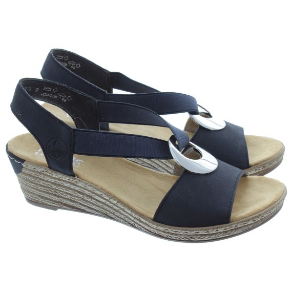 RIEKER Ladies 624H6 Wedge Sandals In Navy