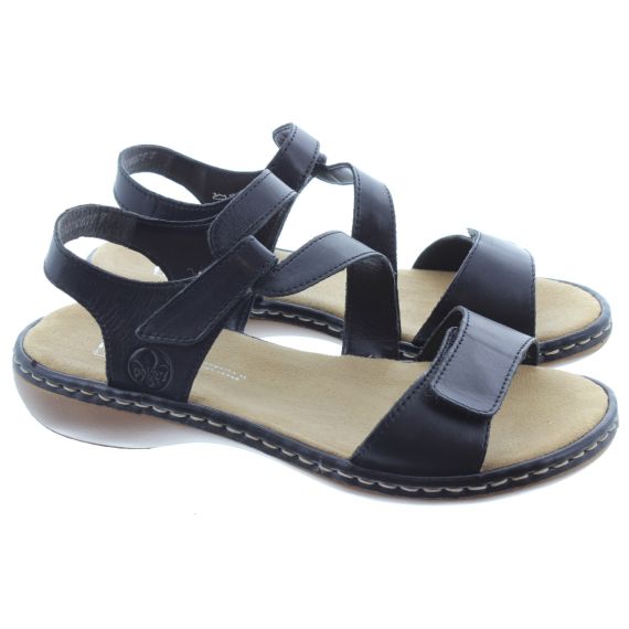 RIEKER Ladies 659C7 Flat Sandals In Black 