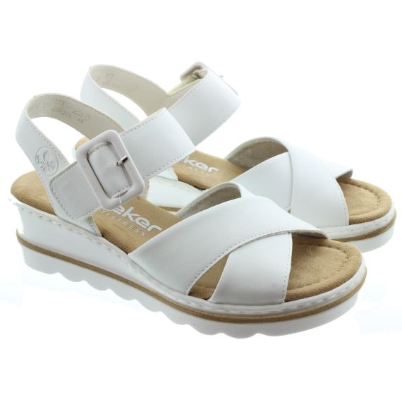 RIEKER Ladies 67463 Wedge Sandals In White 