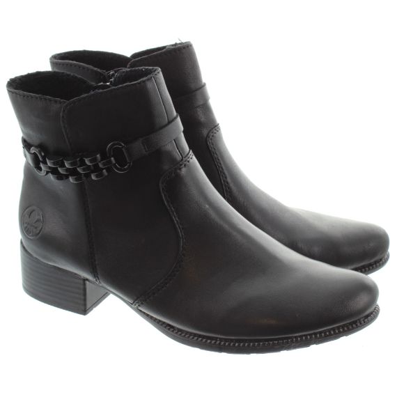 RIEKER Ladies 78676 Heel Ankle Boots In Black 