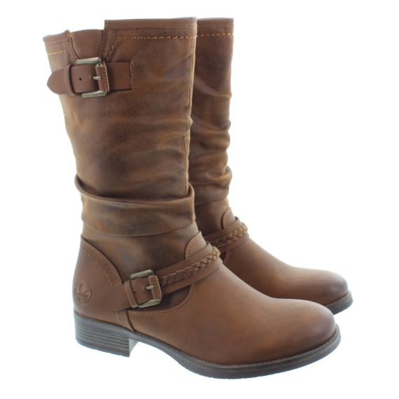RIEKER Ladies 98860 Flat Calf Boots In Tan