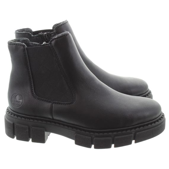 RIEKER Ladies M3854 Flat Chelsea Boots In Black