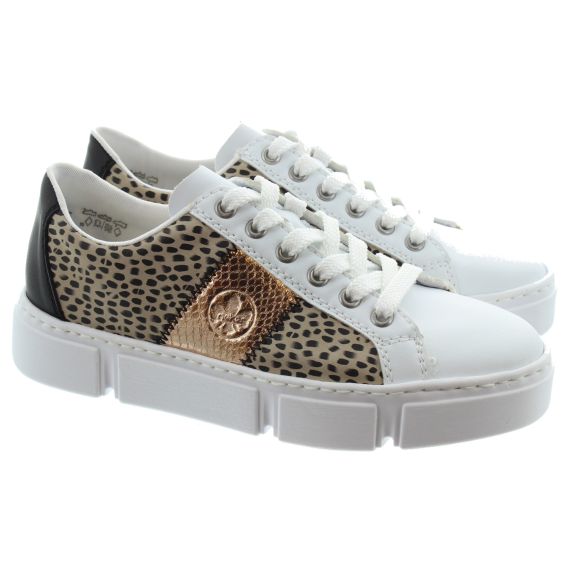 RIEKER Ladies N5910 Lace Trainers In White Multi 