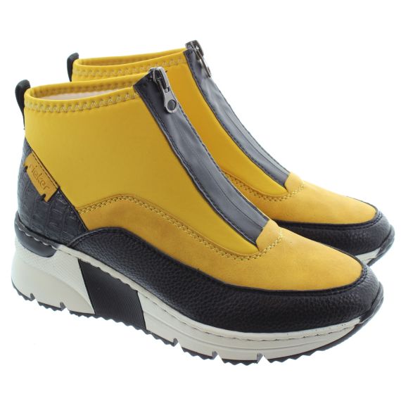 RIEKER Ladies N6352 Wedge Ankle Zip Front Boots In Yellow