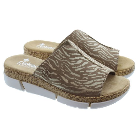 RIEKER Ladies V23M9 Print Mules In Beige 