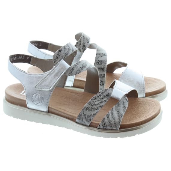 RIEKER Ladies V5069 Flat Sandals In White/ Grey Multi 