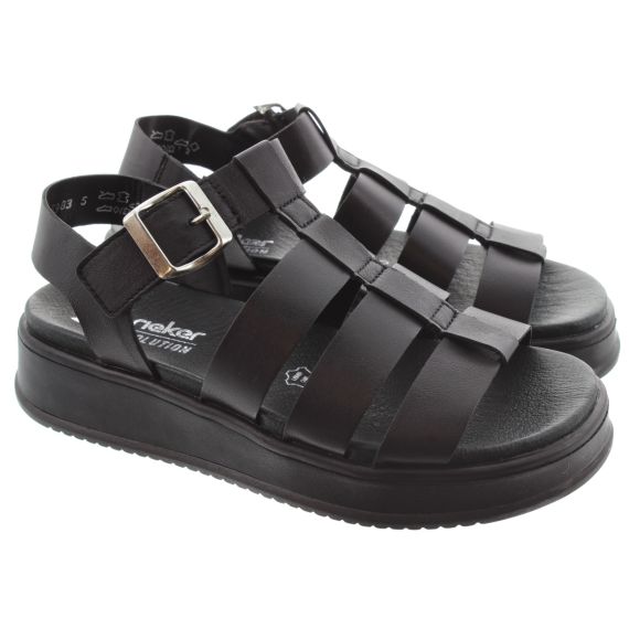 RIEKER Ladies W0804 Gladiator Sandals In Black 
