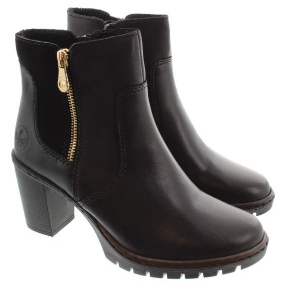 RIEKER Ladies Y2557 Heel Ankle Boots In Black 