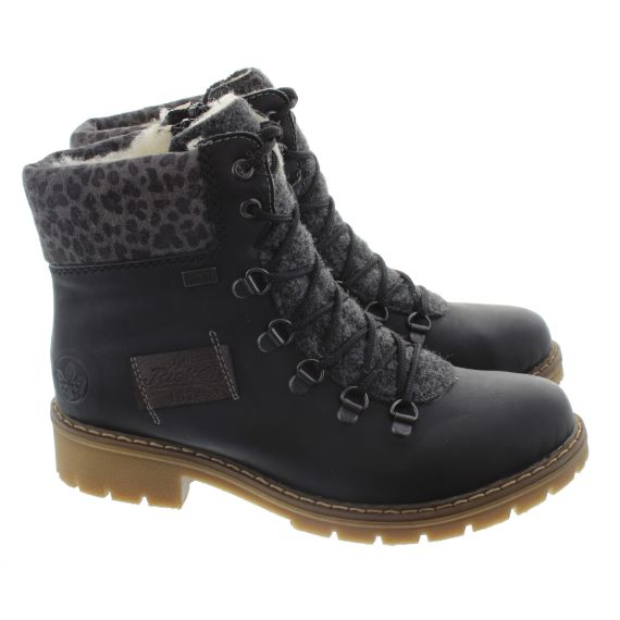 RIEKER Ladies Y9136 Tex Lace Ankle Boots In Black 