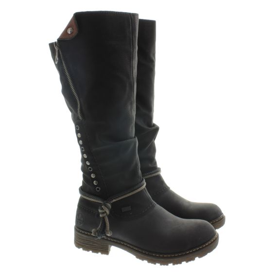 RIEKER Ladies Z4759 Flat Knee Boot In Black 