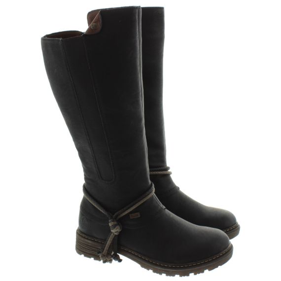 RIEKER Ladies Z4774 Flat Knee Boots In Black 