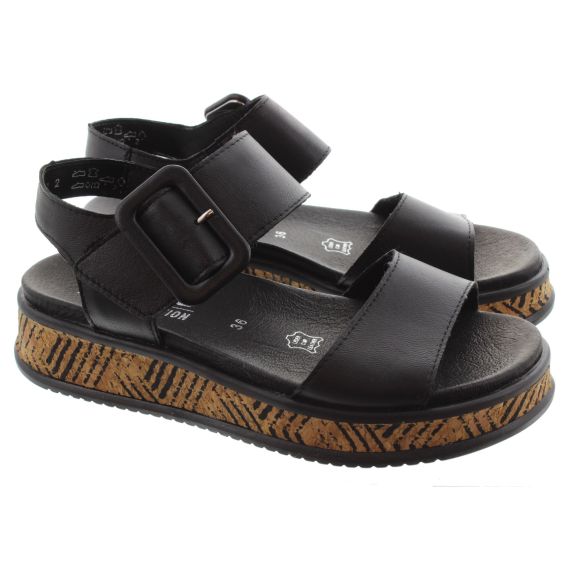 RIEKER Ladies W0800 Flat Sandals In Black 