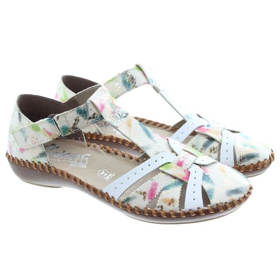 RIEKER Ladies M1650 Open Shoes In White Multi