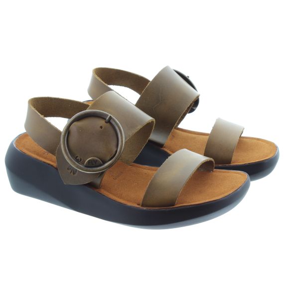 FLY Ladies Bani Big Buckle Sandals In Camel