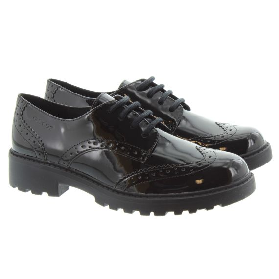 GEOX Casey Brogue Lace Shoes In Black Patent