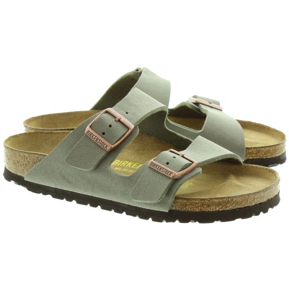 BIRKENSTOCK Arizona 2 Bar Buckle Mule Sandals in Stone Grey