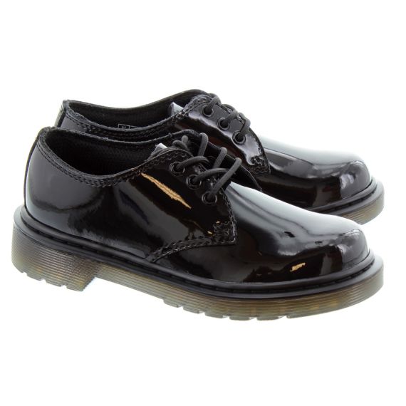 DR MARTENS Kids Everley 1461 Y Lace Up Shoes In Black Patent