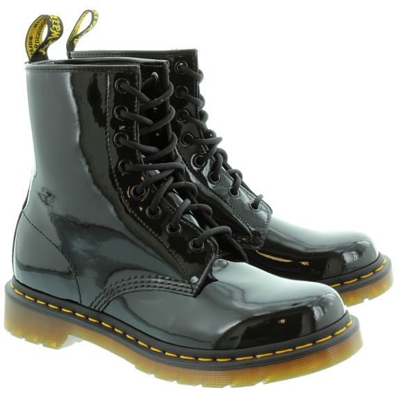 DR MARTENS Leather 1460 Patent Lamper 8 Eyelet Boots in Black Patent