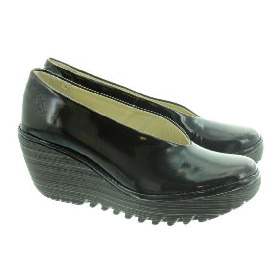 FLY Yaz Wedge Shoes In Black Patent