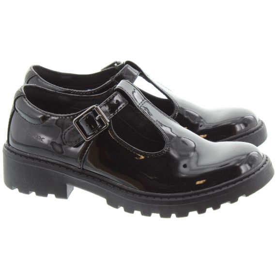 GEOX Casey T Bar In Black Patent