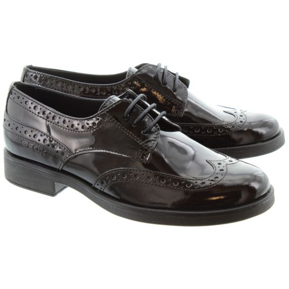 GEOX Kids Agata Brogue Lace Shoes in Black Patent