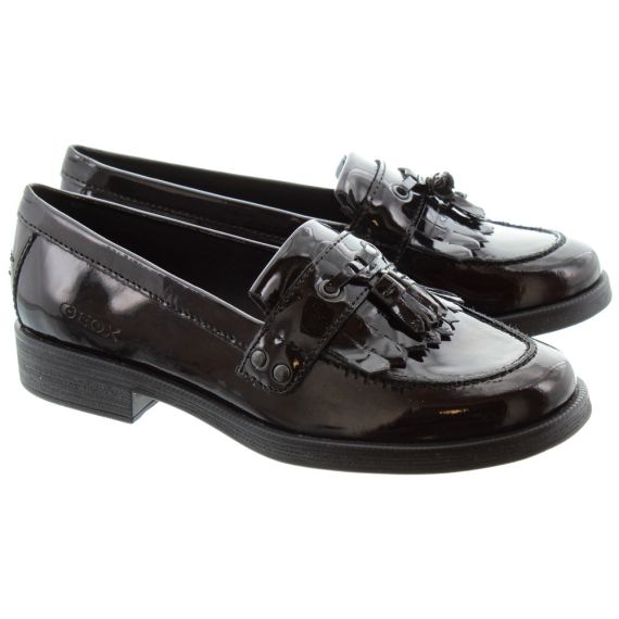 GEOX Kids Agata Loafers in Black Patent