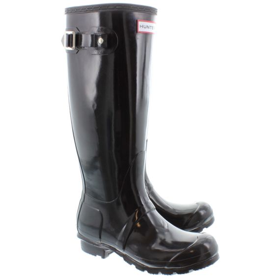 HUNTER Gloss Hunter Rubber Wellingtons in Black