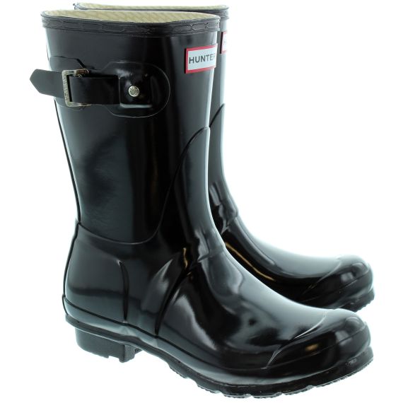 HUNTER Gloss Short Rubber Wellingtons in Black