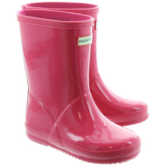 HUNTER Kids First Gloss Wellingtons In Pink