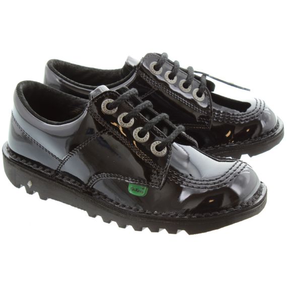 KICKERS Kids Kick Lo Shoes in Black Patent