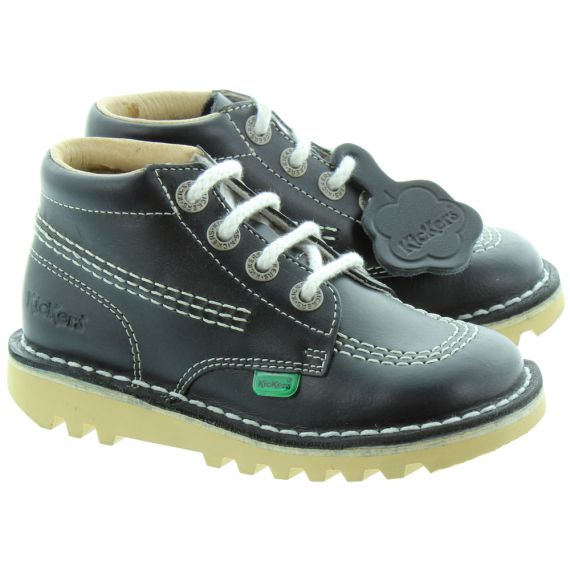 KICKERS Kids Leather Kick Hi Boots In Navy