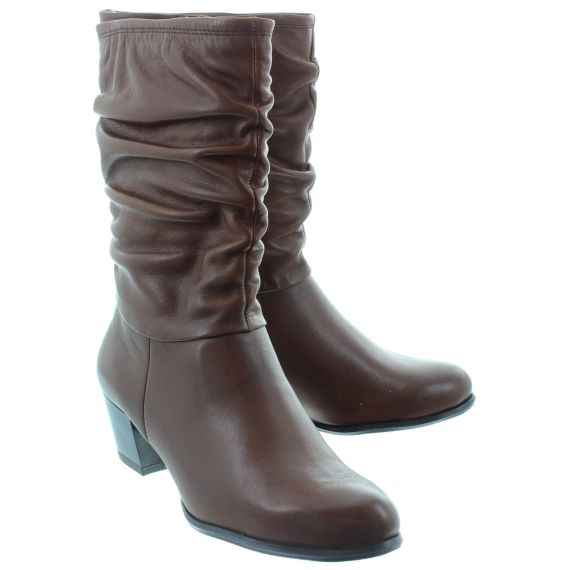 TAMARIS Ladies 25339 Heel Calf Boots In Tan