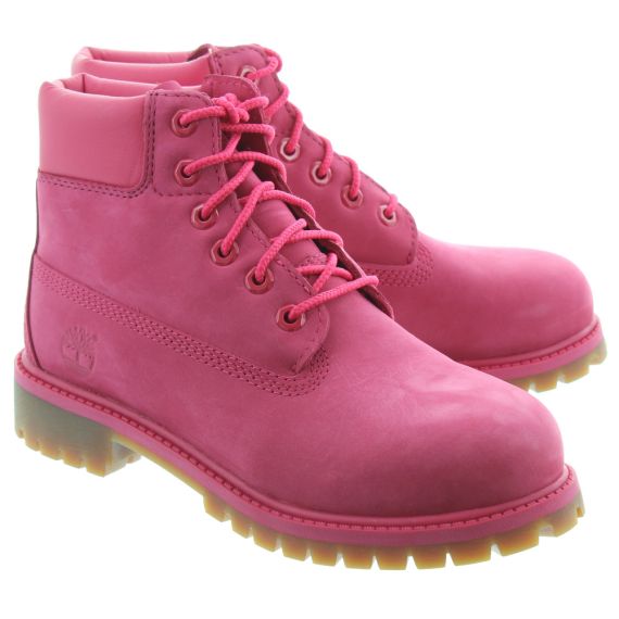 TIMBERLAND Kids Authentic 6 Inch Lace Boots In Rose Pink