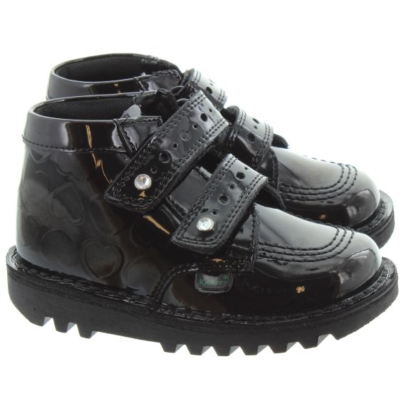 KICKERS Kids Kickhi Heart in Black Patent