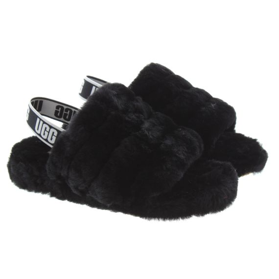 UGG Kids Fluff Yeah Sliders In Black
