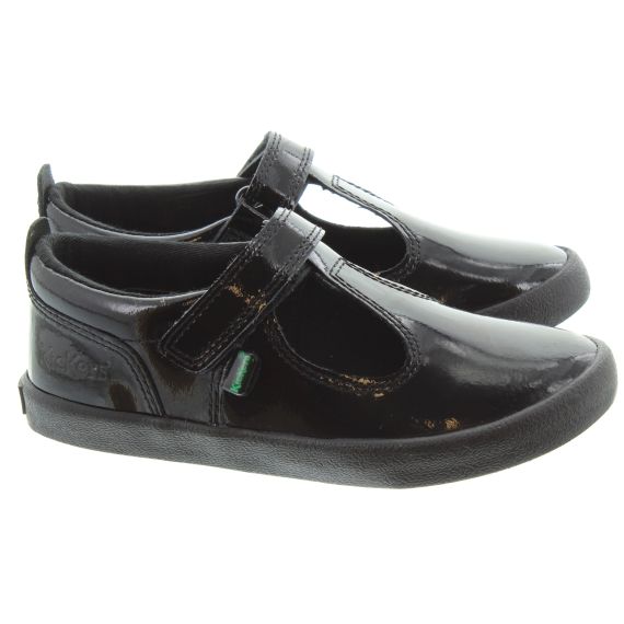 KICKERS Kids Kickers Kariko T Strap Shoes in Black Patent