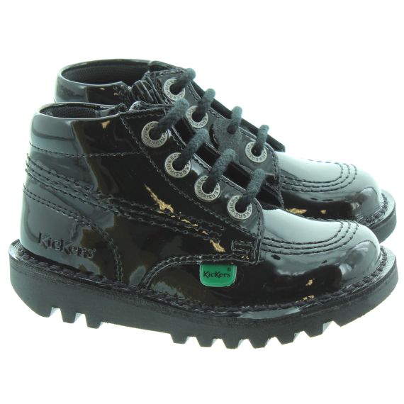 KICKERS Kids Kickers Kickhi Zip in Black Patent