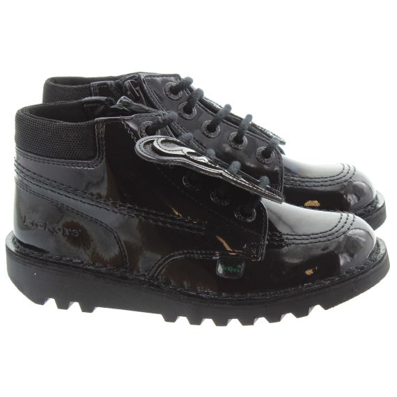 KICKERS Kids Kickhi Faeries Split in Black Patent