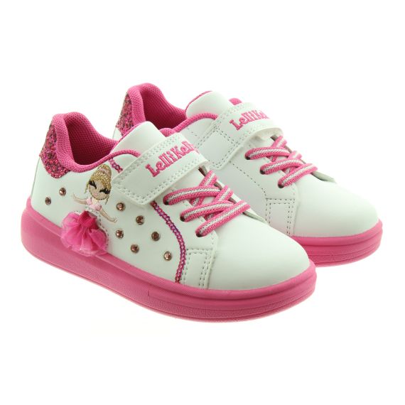 LELLI KELLY Kids LK4826 Mille Stelle Changeable Tutu Trainers In White Fuschia