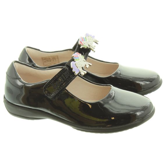 LELLI KELLY Kids LK8213 Unicorn Bar Shoes In Black Patent