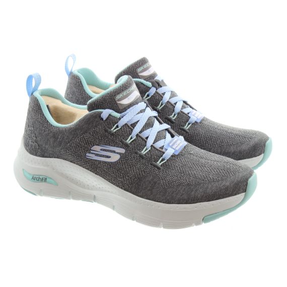 SKECHERS Ladies 149414 Arch Fit Trainers In Charcoal Turquouse