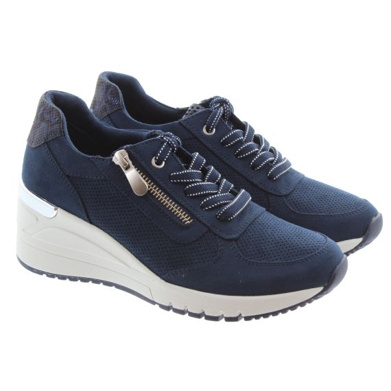 MARCO TOZZI Ladies 23788 Wedge Trainers In Navy