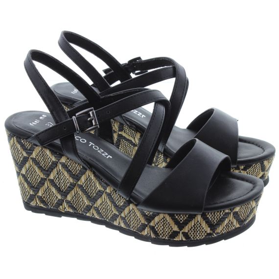 MARCO TOZZI Ladies 28371 Wedge Sandal In Black Multi